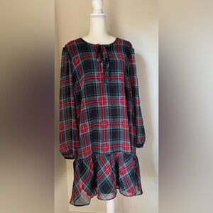 NWT Draper James Tie Neck Flounce Plaid Shift Dress | Size XXL